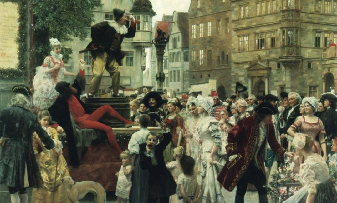 Густав Климт. Клоун на ярмарочной сцене (Роспись для Бургтеатра, Вена) (фрагмент). 1892