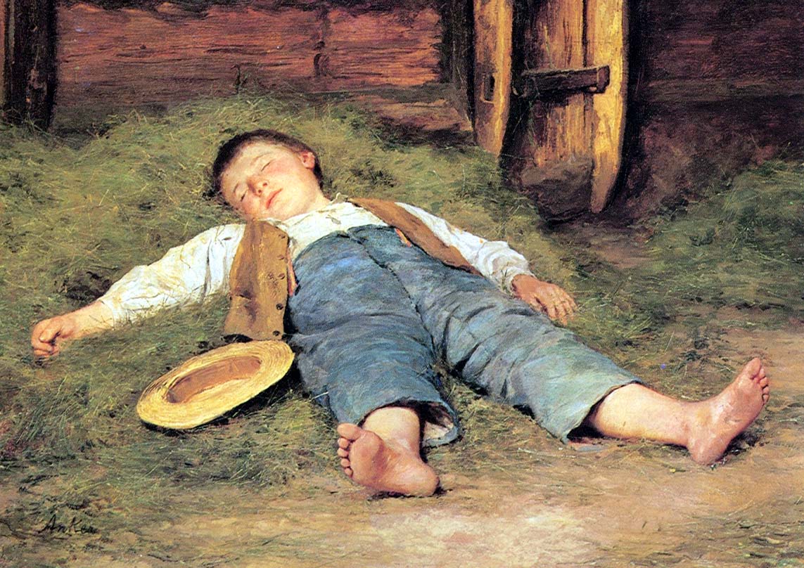 Альберт Анкер. Спящий мальчик в сене. 1897