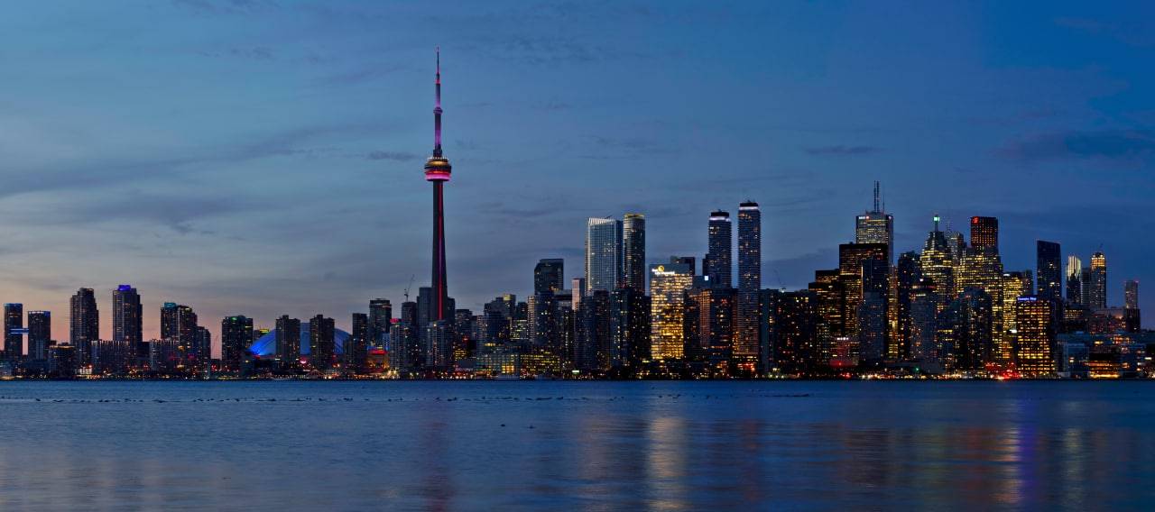 Sunset Toronto Skyline Panorama Crop from Snake Island