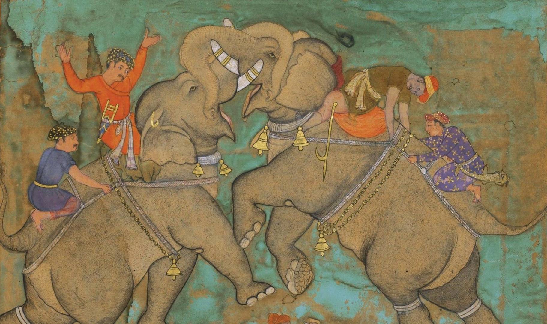 Могольская миниатюра «Бой слонов» . 1600-1650