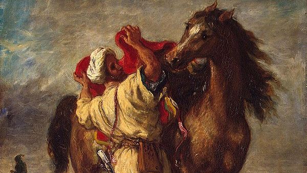Эжен Делакруа. Марокканец, седлающий коня. 1855