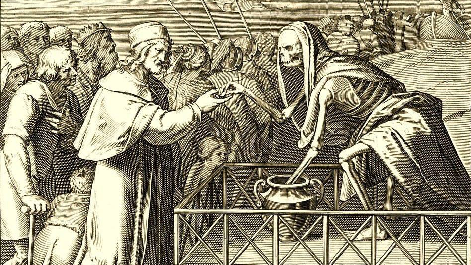 Отто ван Веен. Смерть проводит жеребьевку из урны (фрагмент). 1612 