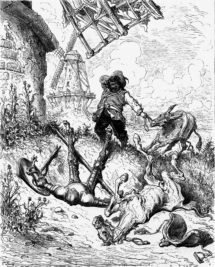 Гюстав Доре. Иллюстрация к роману М. Сервантеса «Дон Кихот». Санчо спешит на помощ