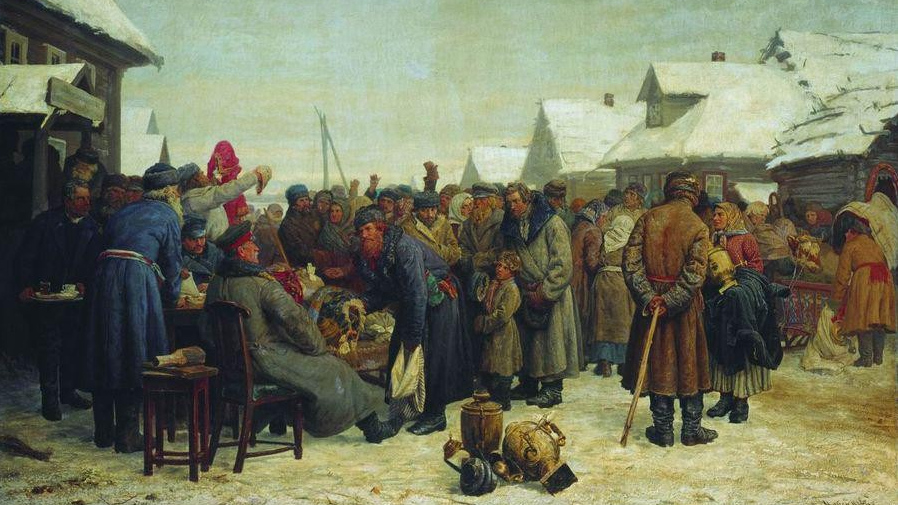 Василий Максимов. Аукцион за недоимки (фрагмент). 1880-1881
