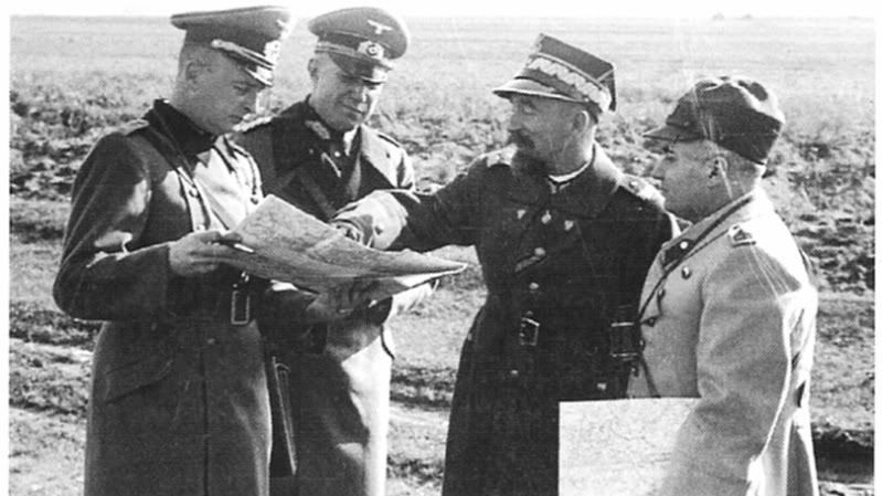 Польский генерал Малиновский на маневрах с немецкими военными на волынских маневрах в 1938 году